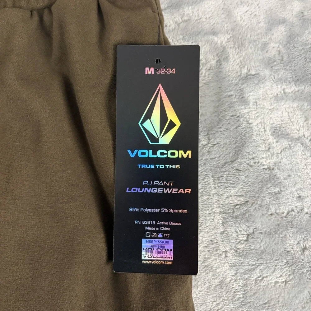 Volcom Men's Medium 32/34 Drawstring Fleece Loungewear Pants Brown NWT